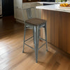 Trace 30 Inch Barstool Chair, Low Back, Wood Seat, Light Gray Metal By Casagear Home