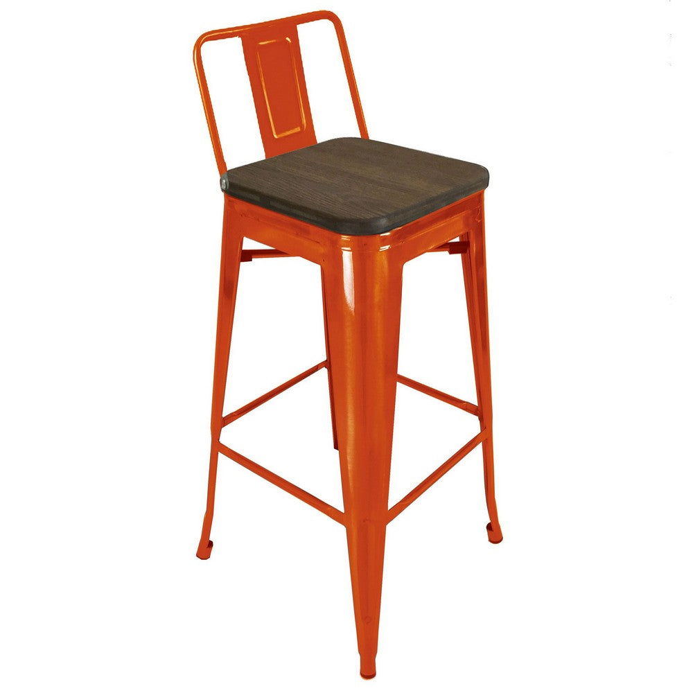 Trace 30 Inch Barstool Chair Low Back Wood Seat Orange Metal Finish By Casagear Home BM311914