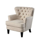 35 Inch Accent Chair Beige Tufted Fabric Upholstery Black Wood Legs By Casagear Home BM311918