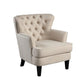 35 Inch Accent Chair Beige Tufted Fabric Upholstery Black Wood Legs By Casagear Home BM311918