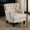 35 Inch Accent Chair, Beige Tufted Fabric Upholstery, Black Wood Legs By Casagear Home