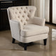 35 Inch Accent Chair, Beige Tufted Fabric Upholstery, Black Wood Legs By Casagear Home
