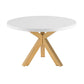 48 Inch Accent Table Round White Lacquer Top Angled Gold Metal Legs By Casagear Home BM311923