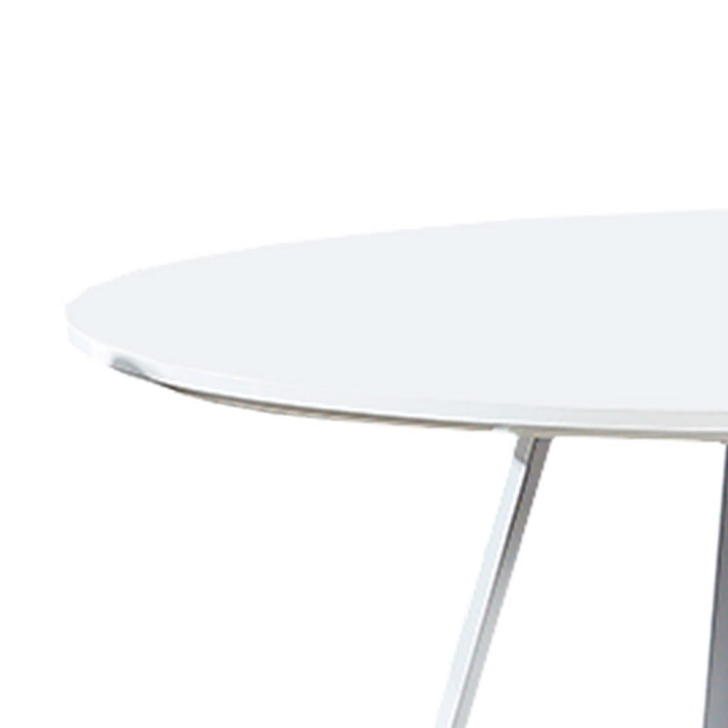 43 Inch Dining Table Round High Gloss White Top and Angled Metal Legs By Casagear Home BM311924