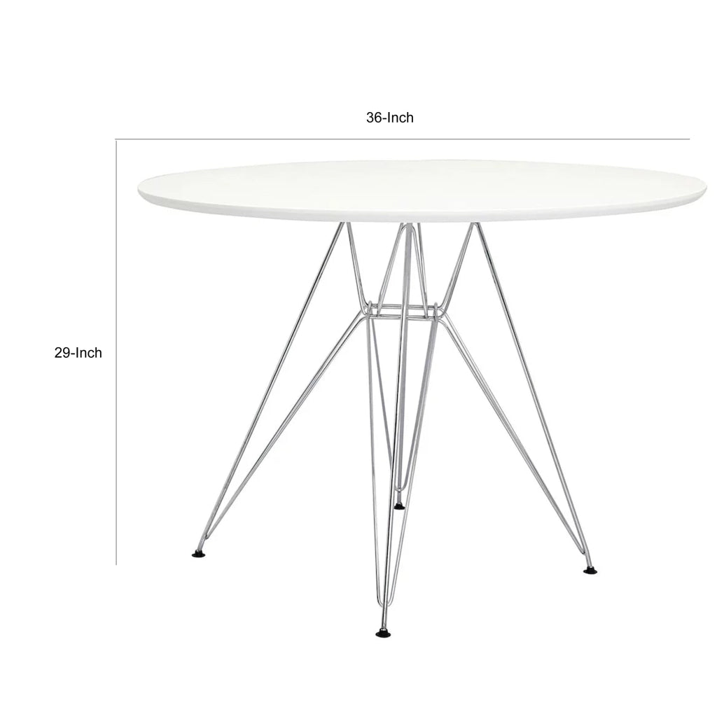 Riha 36 Inch Dining Accent Table Round Top Angled Chrome Legs White By Casagear Home BM311926