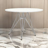 Riha 36 Inch Dining Accent Table, Round Top, Angled Chrome Legs, White By Casagear Home