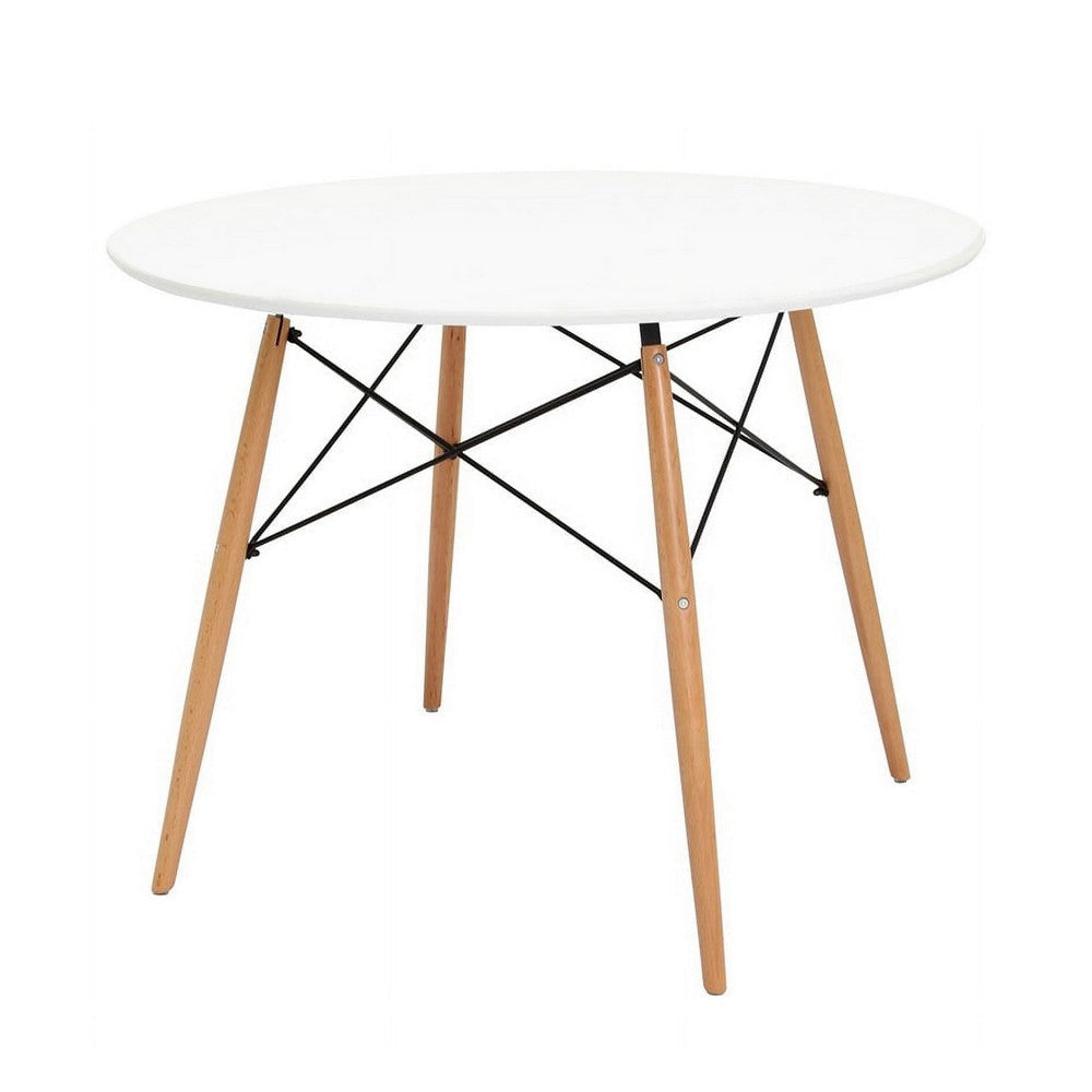 Riha 36 Inch Dining Accent Table Round Top Beech Wood White and Brown By Casagear Home BM311927