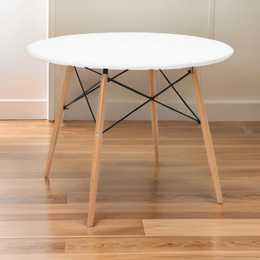 Riha 36 Inch Dining Accent Table Round Top Beech Wood White and Brown By Casagear Home BM311927