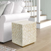 18 Inch Accent Side End Table Stool, Square, Cream Capiz, Gold Base By Casagear Home