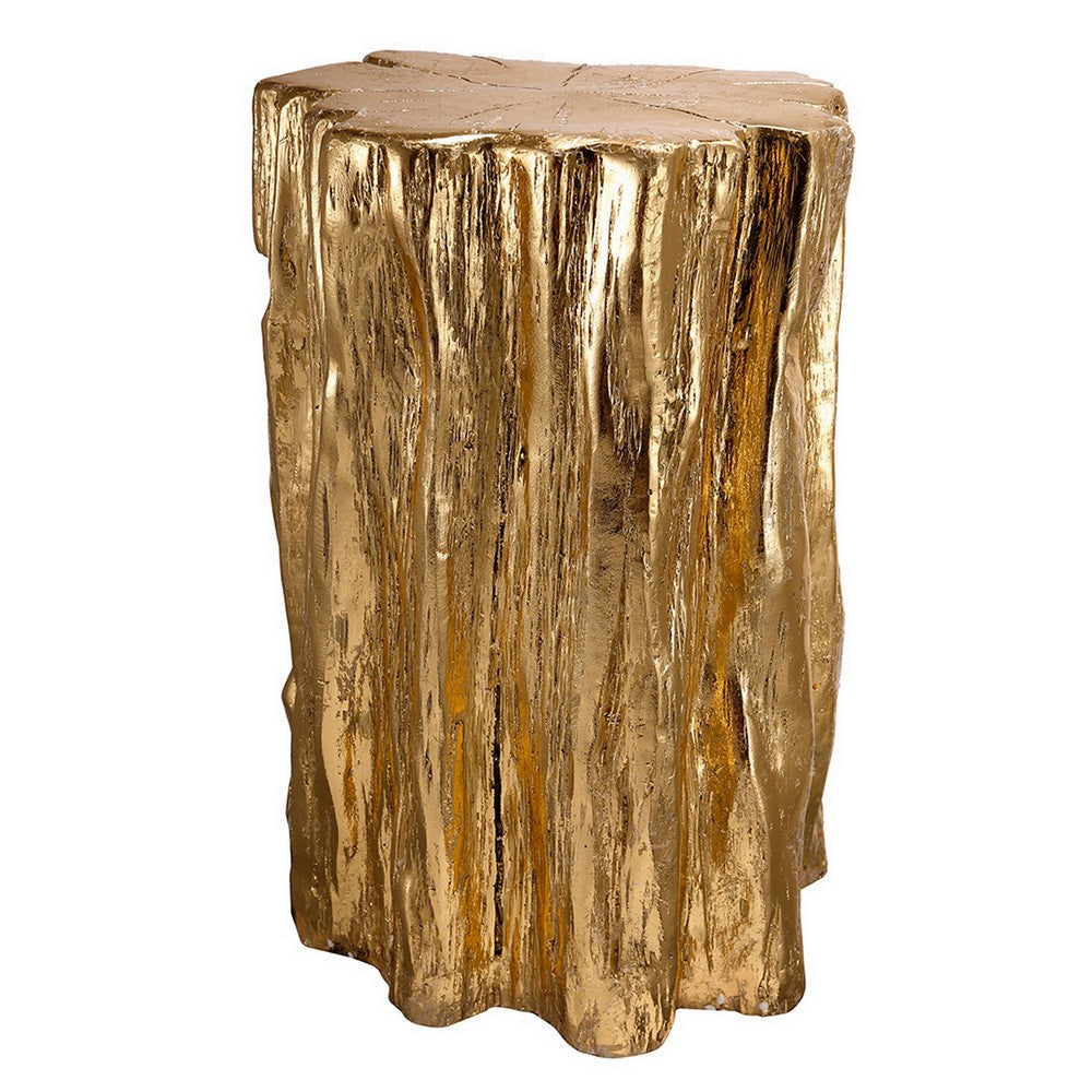 Kiny 20 Inch Accent Stool Table, Tree Trunk Design, Magnesium, Gold Finish