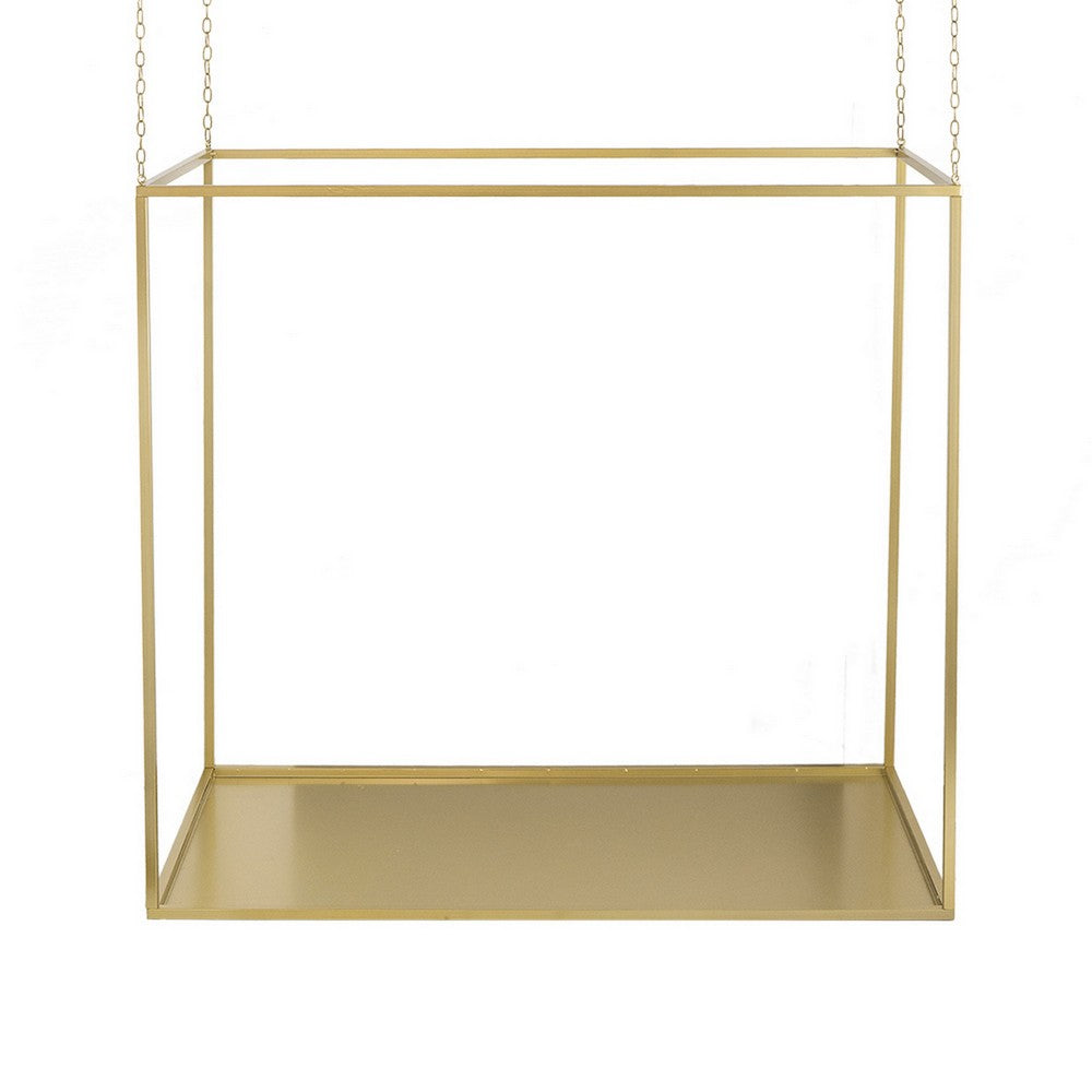 47 Inch Plant Stand with 4 Adjustable Chains Floating Effect Iron Gold By Casagear Home BM311934