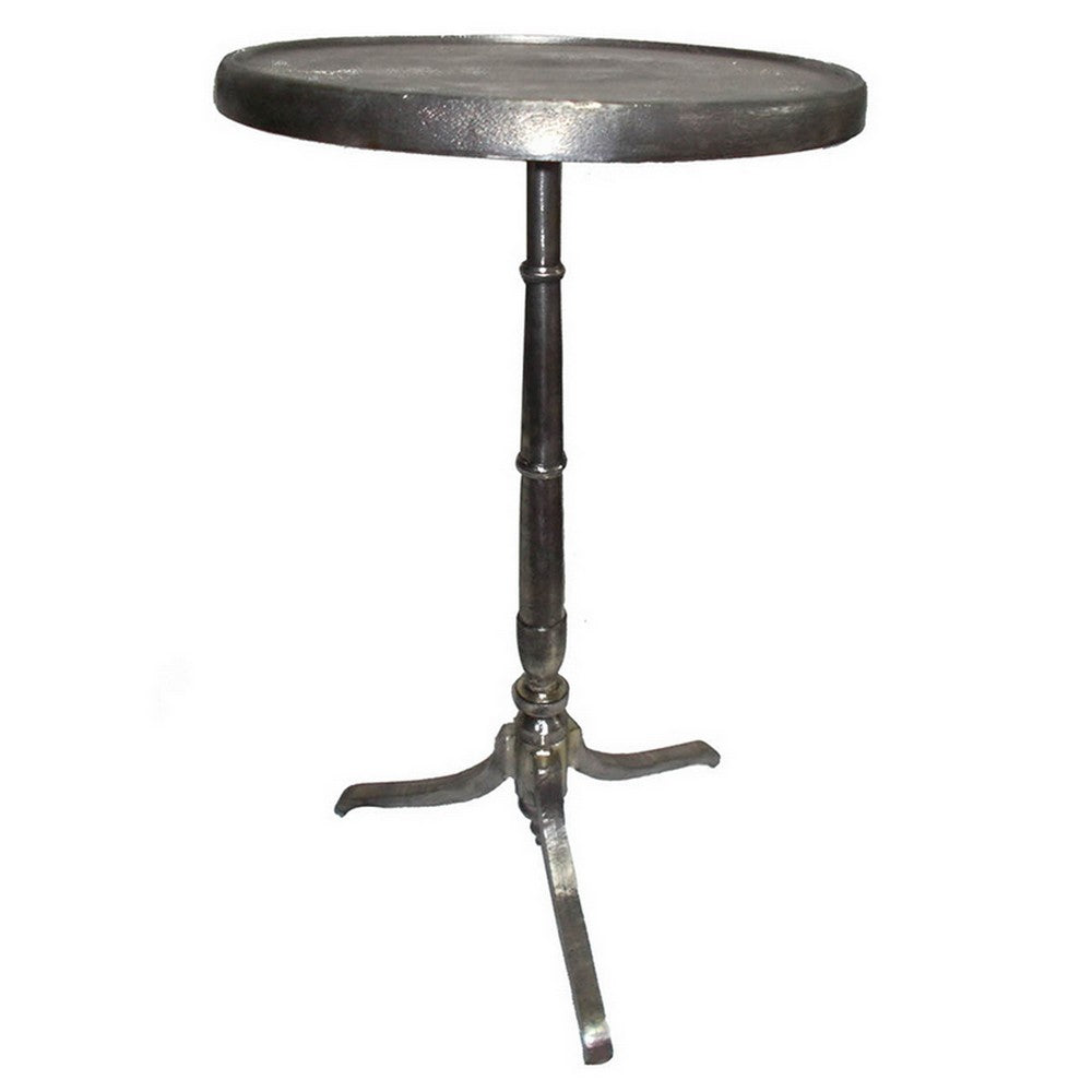 41 Inch Plant Stand Table Round Top Turned Base Modern Silver Aluminium By Casagear Home BM311935