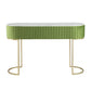 Jeah 47 Inch Console Table 1 Drawer Curved Gold Iron Base Green Fabric By Casagear Home BM311939