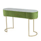 Jeah 47 Inch Console Table, 1 Drawer, Curved Gold Iron Base, Green Fabric By Casagear Home