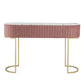 Jeah 47 Inch Console Table 1 Drawer Curved Gold Iron Base Pink Fabric By Casagear Home BM311940