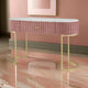Jeah 47 Inch Console Table, 1 Drawer, Curved Gold Iron Base, Pink Fabric By Casagear Home