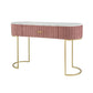 Jeah 47 Inch Console Table 1 Drawer Curved Gold Iron Base Pink Fabric By Casagear Home BM311940