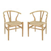 44 Inch Accent Chair Set of 2 Wishbone Shape Woven Seat Ash Wood Brown By Casagear Home BM311943