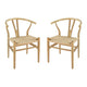 44 Inch Accent Chair Set of 2 Wishbone Shape Woven Seat Ash Wood Brown By Casagear Home BM311943