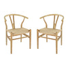 44 Inch Accent Chair Set of 2 Wishbone Shape Woven Seat Ash Wood Brown By Casagear Home BM311943