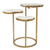 18 Inch Accent Side Table 3 Tier Design White Agate Top Gold Iron Base By Casagear Home BM311946