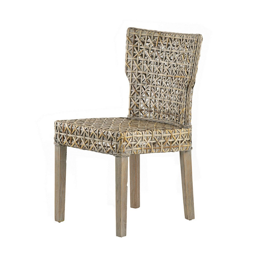 22 Inch Side Dining Chair Woven Rattan Backrest and Seat Weathered Gray By Casagear Home BM311951