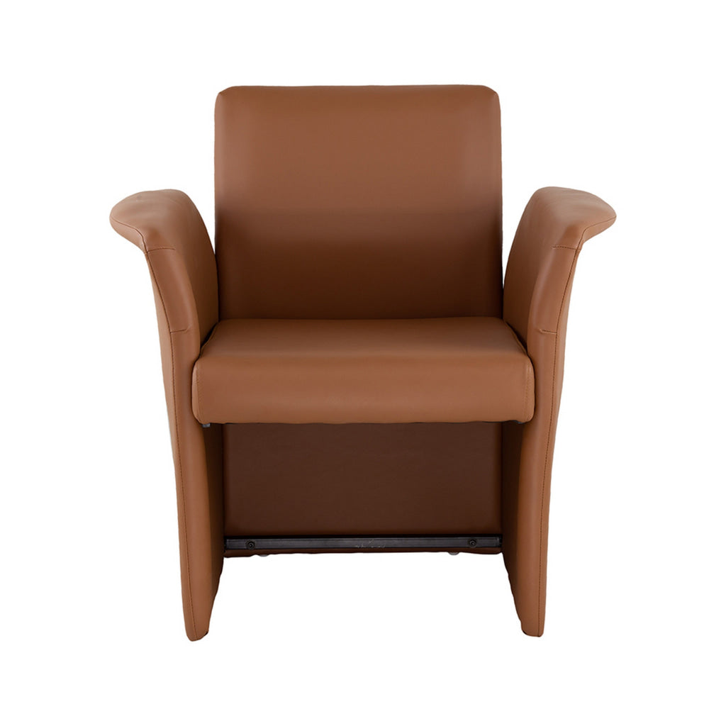 32 Inch Accent Chair Curved Extended Back Caramel Brown Faux Leather By Casagear Home BM311953