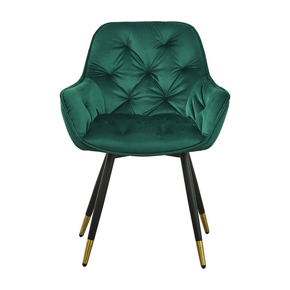 25 Inch Accent Dining Chair Curved Back Gold Green Velvet Upholstery By Casagear Home BM311957