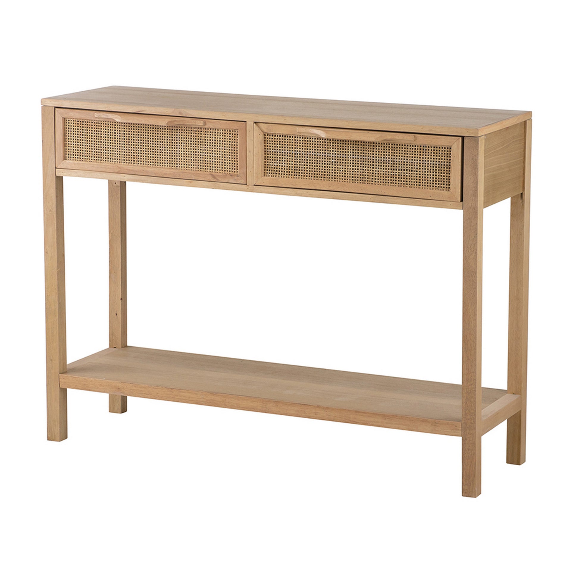 39 Inch Sofa Table 2 Drawers Rattan Cane Design MDF Pine Wood Brown By Casagear Home BM311958