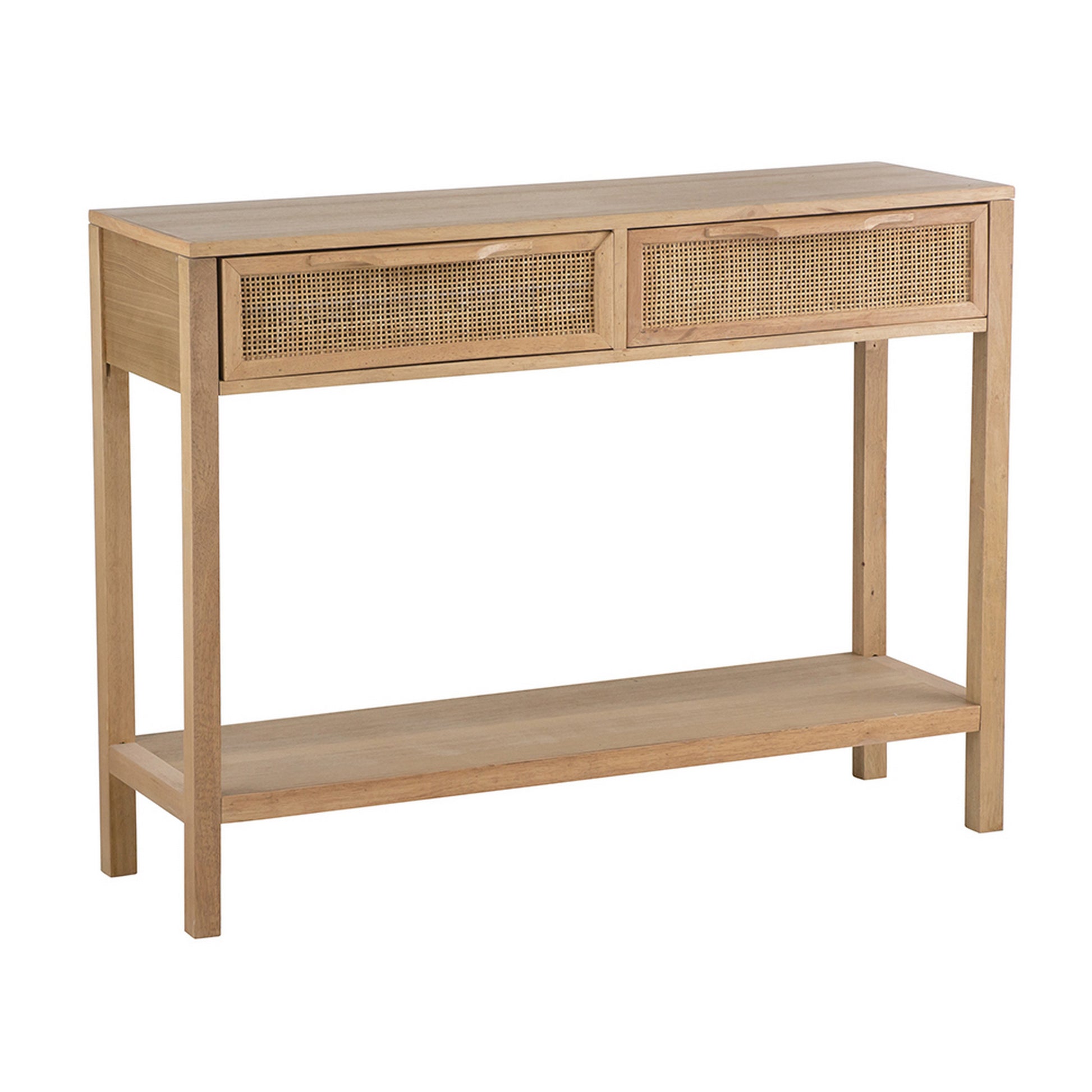 39 Inch Sofa Table 2 Drawers Rattan Cane Design MDF Pine Wood Brown By Casagear Home BM311958