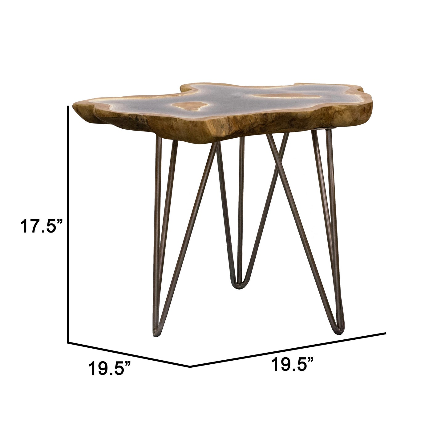 20 Inch Side Accent Table Natural Edges Hairpin Legs Gray Resin Brown By Casagear Home BM311961