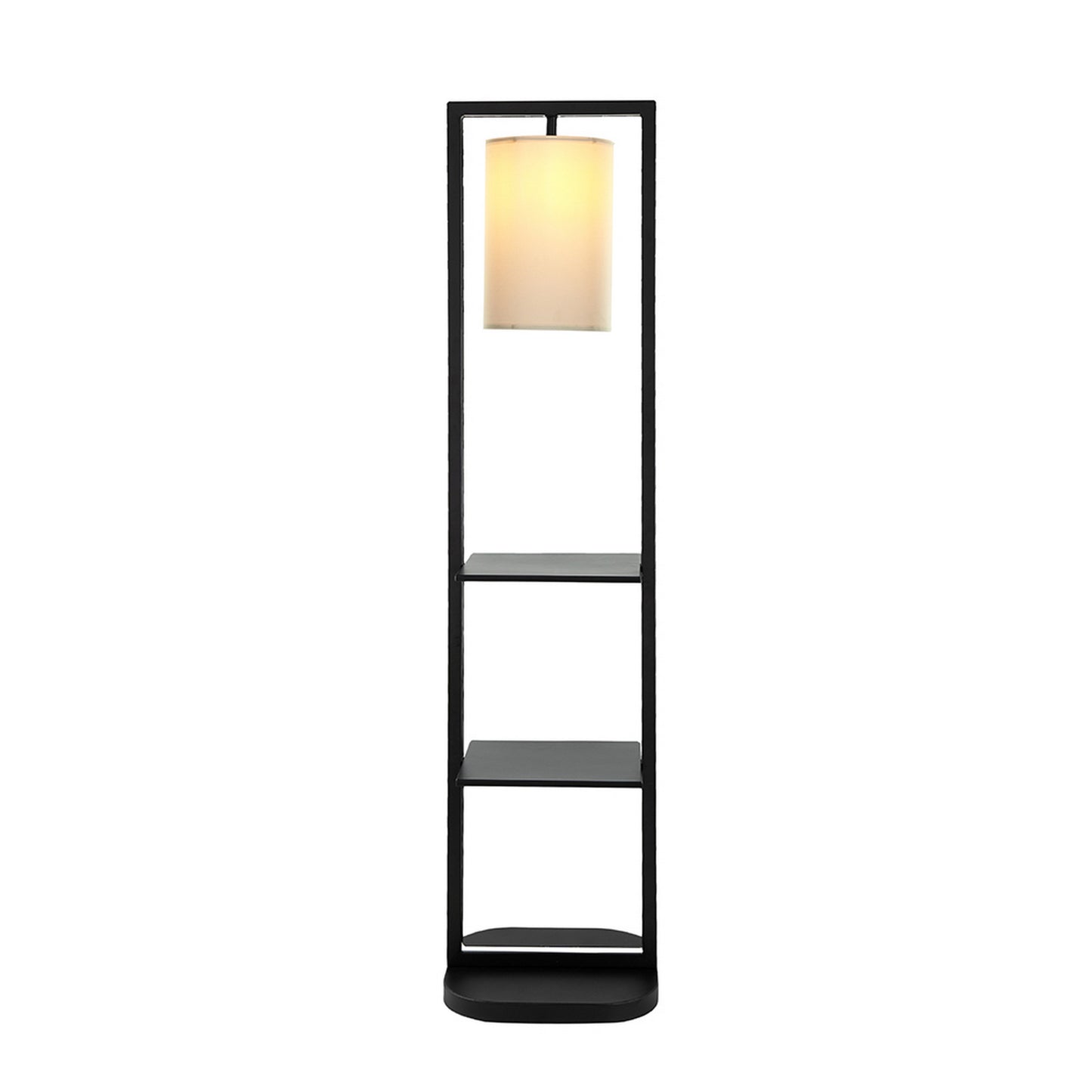 74 Inch Floor Lamp with 2 Shelves Round Lampshade Black Iron White By Casagear Home BM311962