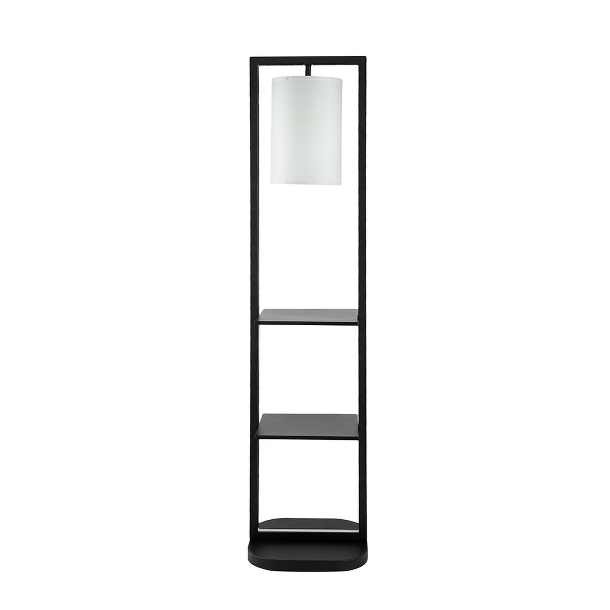 74 Inch Floor Lamp with 2 Shelves Round Lampshade Black Iron White By Casagear Home BM311962