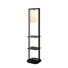 74 Inch Floor Lamp with 2 Shelves Round Lampshade Black Iron White By Casagear Home BM311962