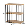 35 Inch 3 Tier Decorative Display Shelves Black Iron Fir Wood Brown By Casagear Home BM311963