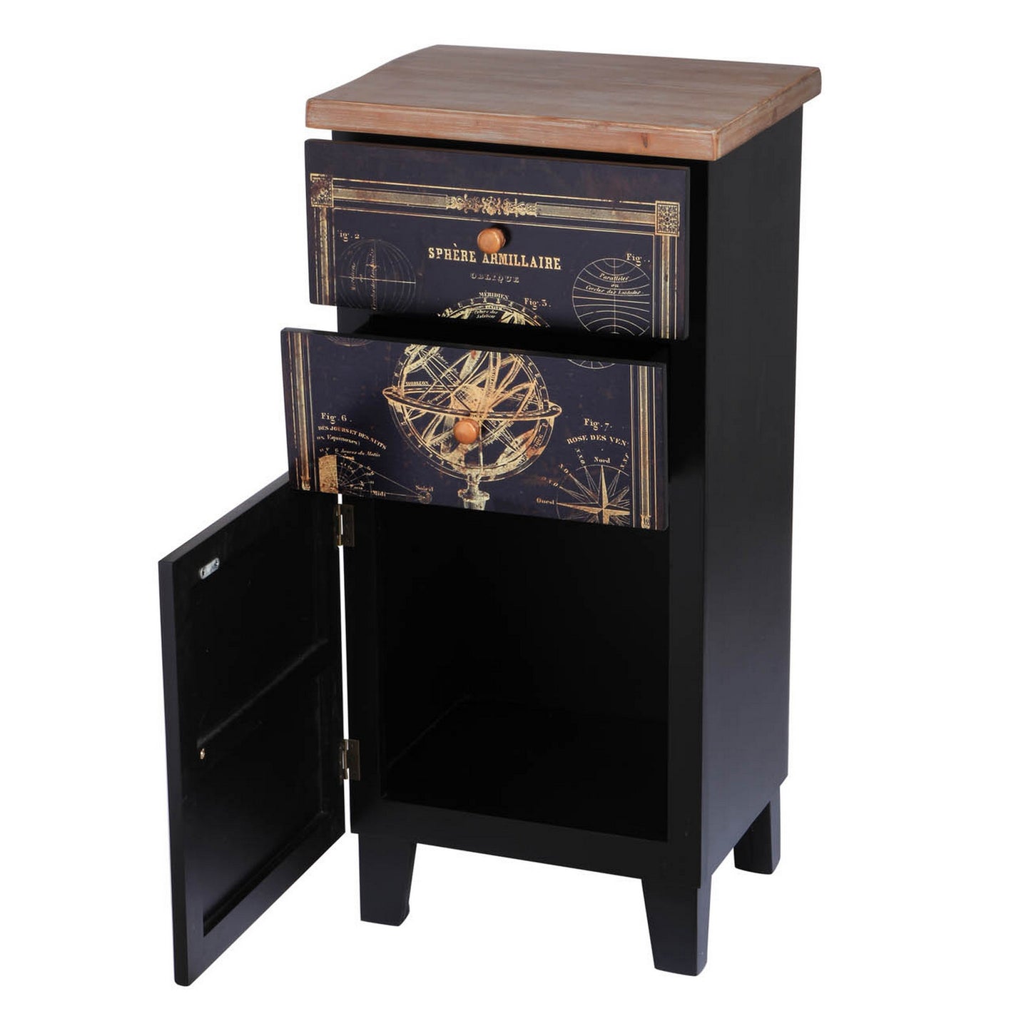 39 Inch Small Accent Cabinet 2 Drawers Door Celestial Design Black By Casagear Home BM311964