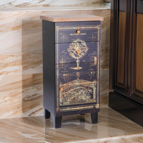 39 Inch Small Accent Cabinet, 2 Drawers, Door, Celestial Design, Black By Casagear Home