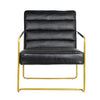 30 Inch Accent Chair Gold Iron Frame Channel Tufted Black Faux Leather By Casagear Home BM311972