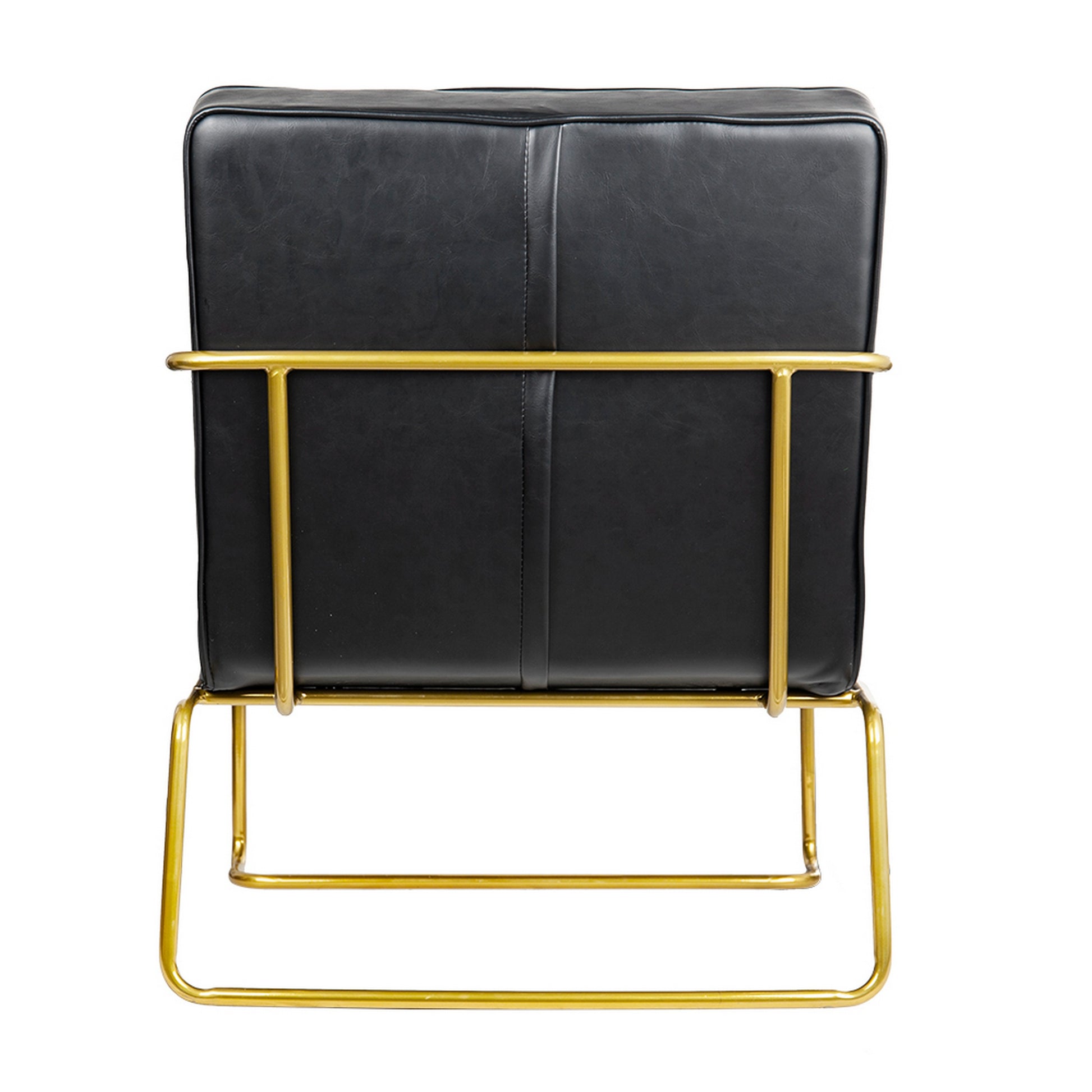 30 Inch Accent Chair Gold Iron Frame Channel Tufted Black Faux Leather By Casagear Home BM311972