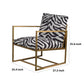 27 Inch Accent Armchair with Zebra Print Polyester Upholstery Iron Gold By Casagear Home BM311973