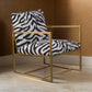 27 Inch Accent Armchair with Zebra Print Polyester Upholstery Iron Gold By Casagear Home BM311973