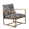 27 Inch Accent Armchair with Zebra Print Polyester Upholstery Iron Gold By Casagear Home BM311973