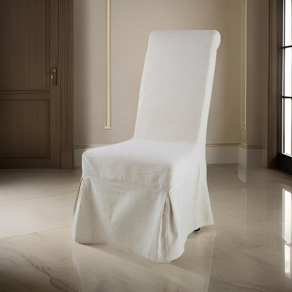 25 Inch Side Dining Chair, Skirted Parsons Style, White Fabric Slipcover By Casagear Home