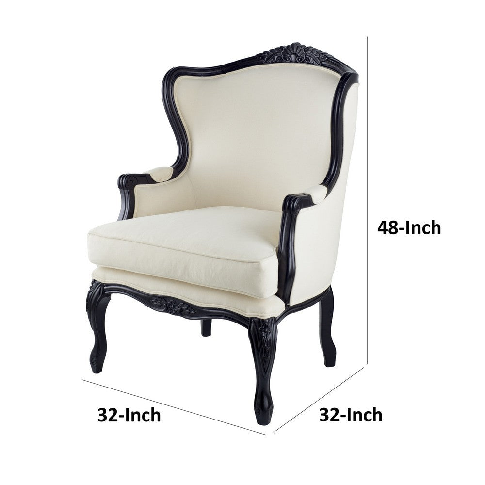 32 Inch Accent Wingback Chair Classic Curved Legs Wood White Polyester By Casagear Home BM311977