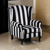 35 Inch Accent Armchair Black and White Stripes Wingback Wood and Foam By Casagear Home BM311984