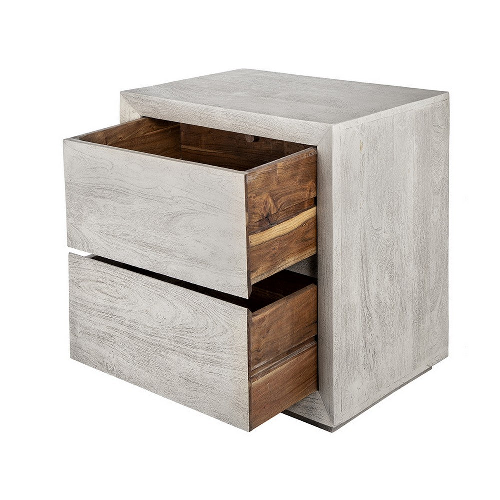 Romo 24 Inch Nightstand with 2 Drawers Square Natural Cream Acacia Wood By Casagear Home BM311985