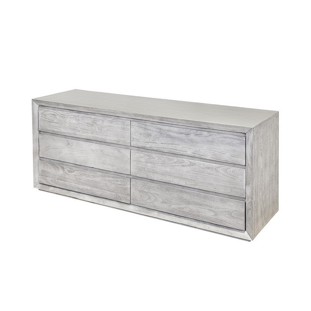 Romo 71 Inch Wide Dresser, 6 Drawers, Natural Cream Acacia Wood Finish By Casagear Home