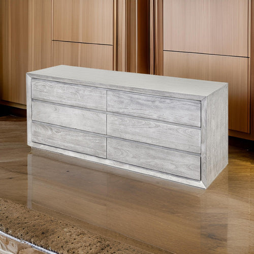 Romo 71 Inch Wide Dresser, 6 Drawers, Natural Cream Acacia Wood Finish By Casagear Home