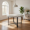 47 Inch Dining Table, Round Acacia Wood Top, Crossed Iron Design, White By Casagear Home