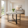 47 Inch Dining Table, Round Acacia Wood Top, Crossed Iron Design, White By Casagear Home